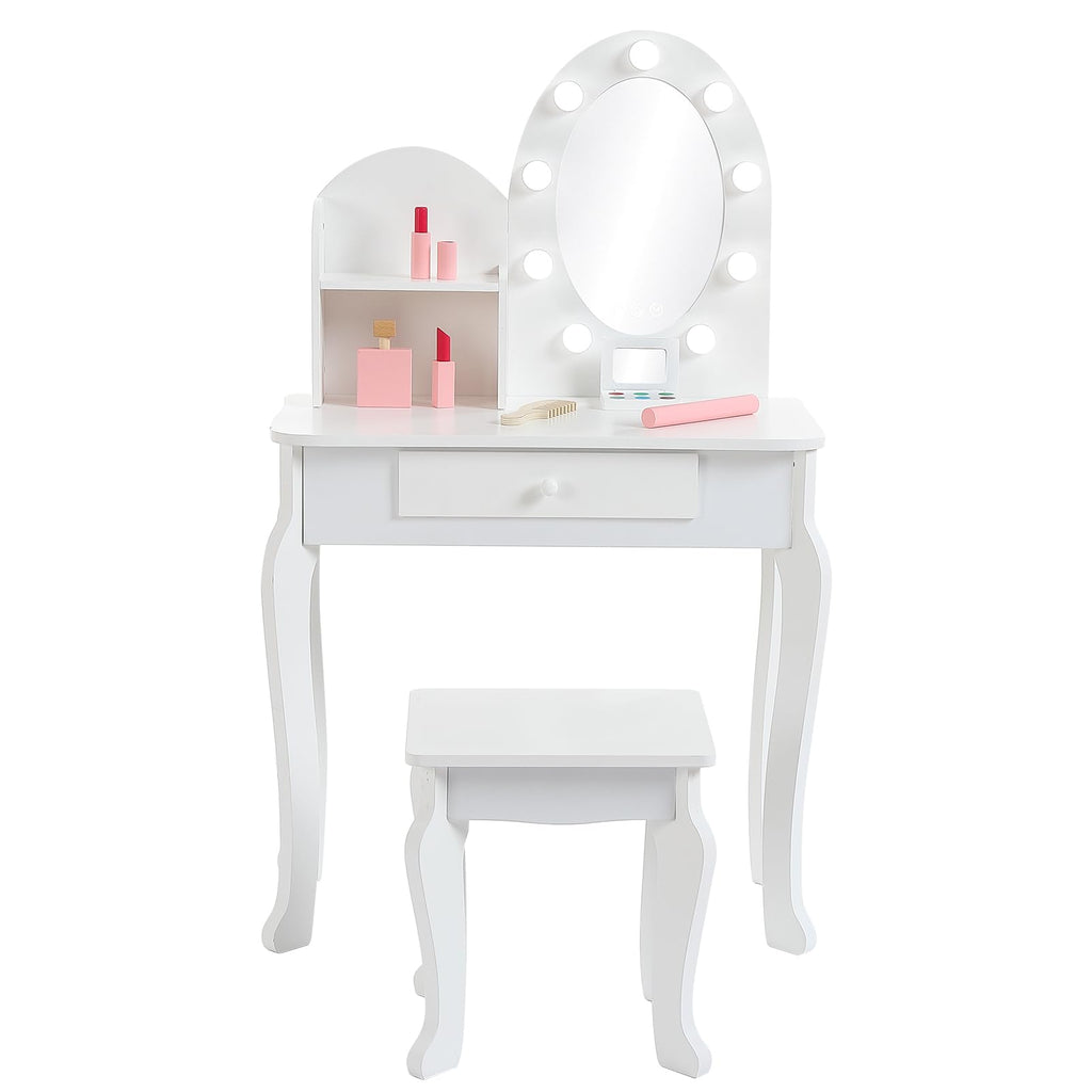 White Kids Vanity Table with LED Mirror & Stool Q838