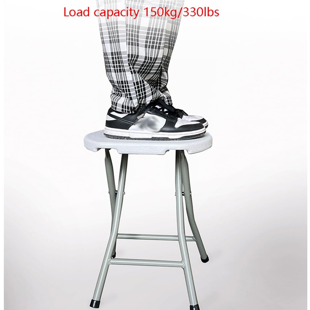 18 Inch Portable Folding Stool with Handle, Round Plastic 500lbs Capacity Black T247381