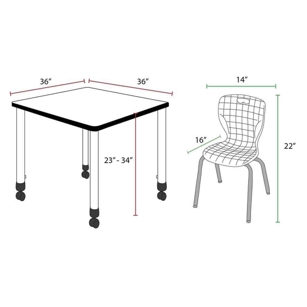 36" Square Mobile Table with 4 Navy Blue Stackable Chairs Z599069