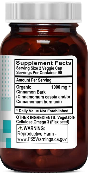 Organic Cinnamon 1000 mg 180 Vegetable Capsules K204208