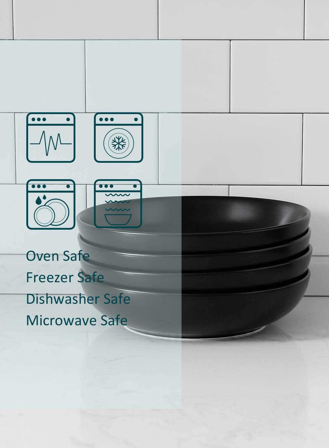 Matte Black Porcelain Pasta Bowls Set of 4 M457