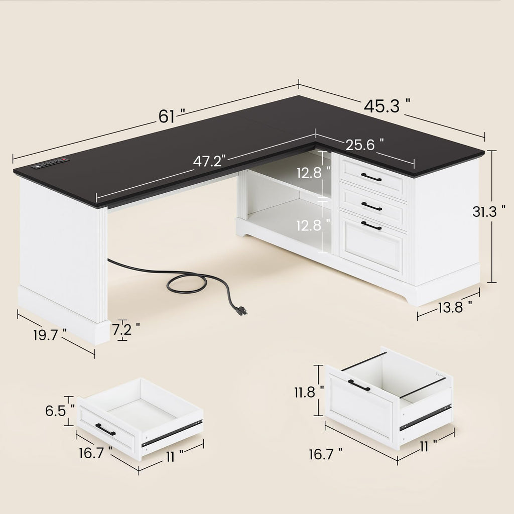 61" L Shaped Desk with Drawers N6977