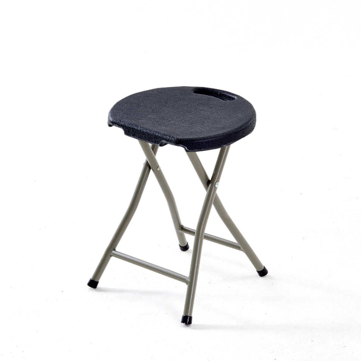 18 Inch Portable Folding Stool with Handle, Round Plastic 500lbs Capacity Black T247381