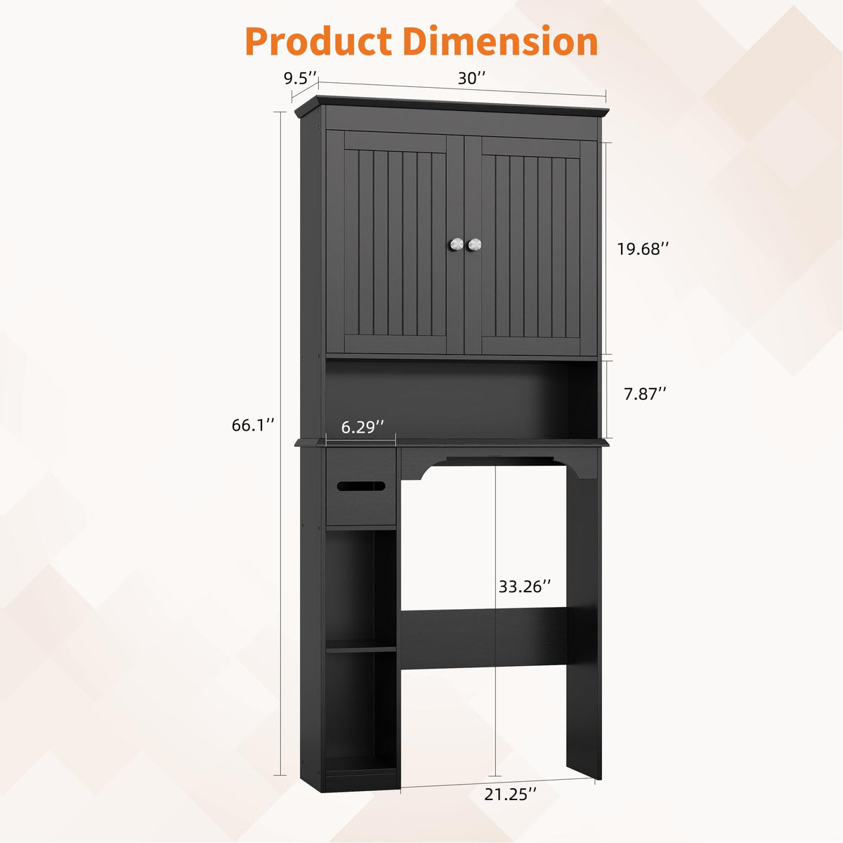 30" Over Toilet Storage Cabinet with Toilet Paper Box, Black M49334