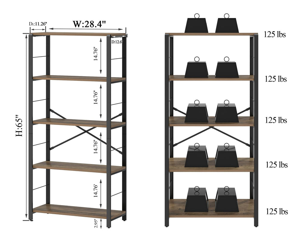 5 Tier Wood and Metal Bookshelf I502