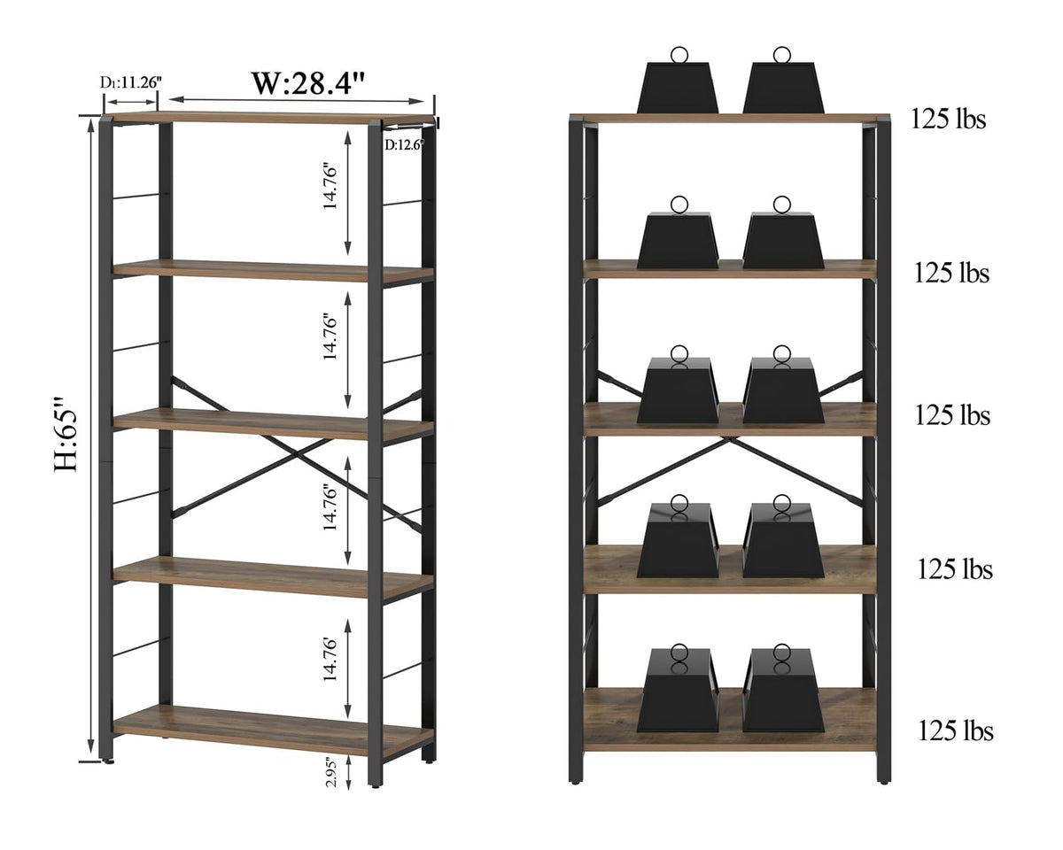 5 Tier Wood and Metal Bookshelf I502