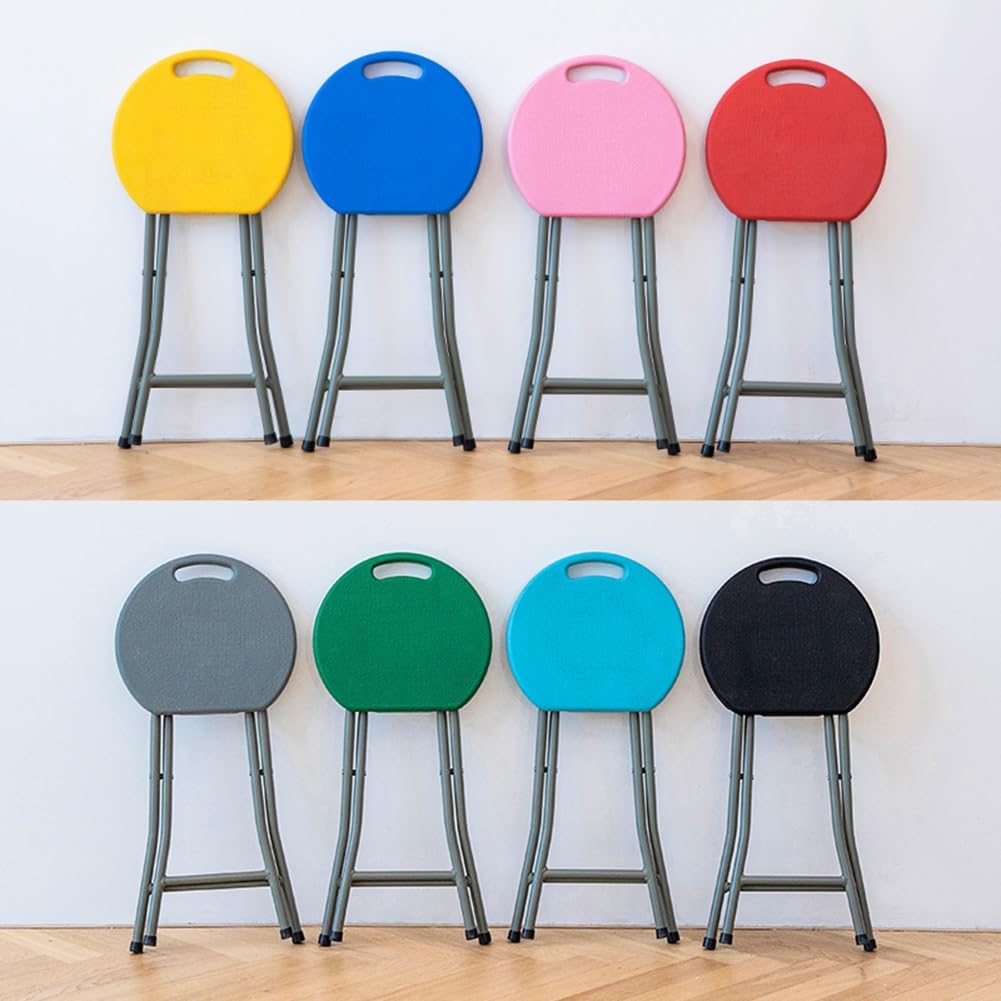 18 Inch Portable Folding Stool with Handle, Round Plastic 500lbs Capacity Black T247381