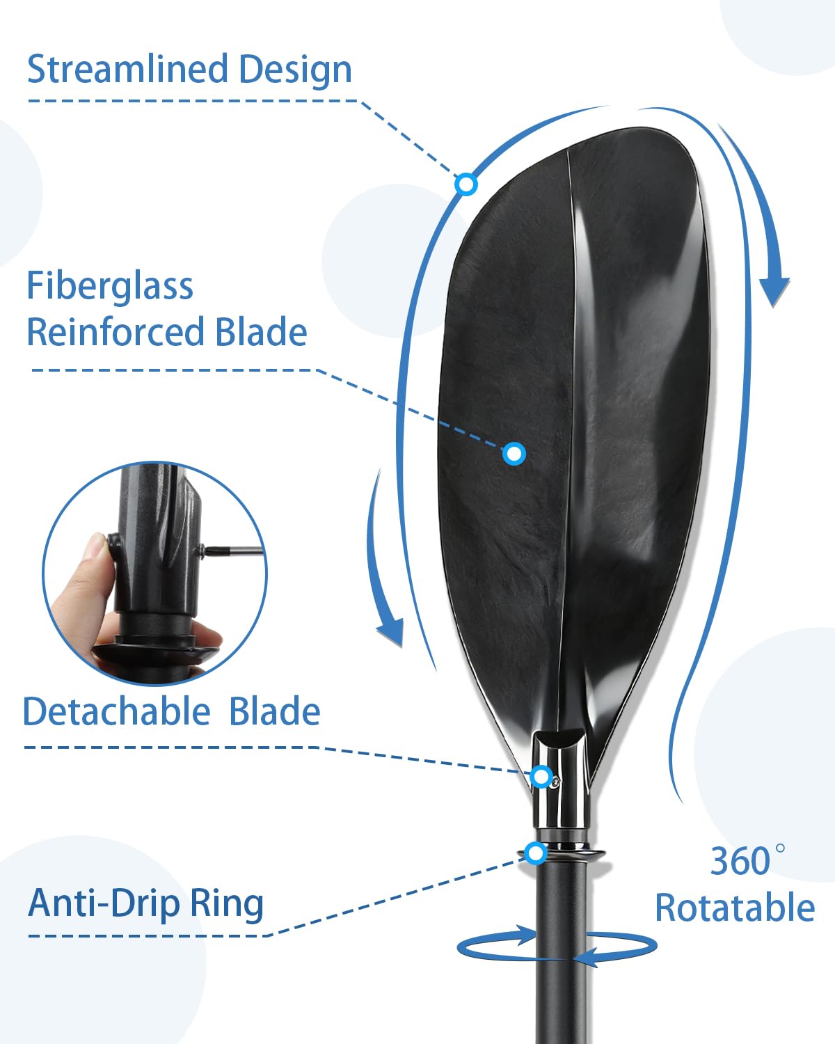 Adjustable Telescopic Kayak Paddle Stainless Steel Shaft Fiberglass Blades Y5585