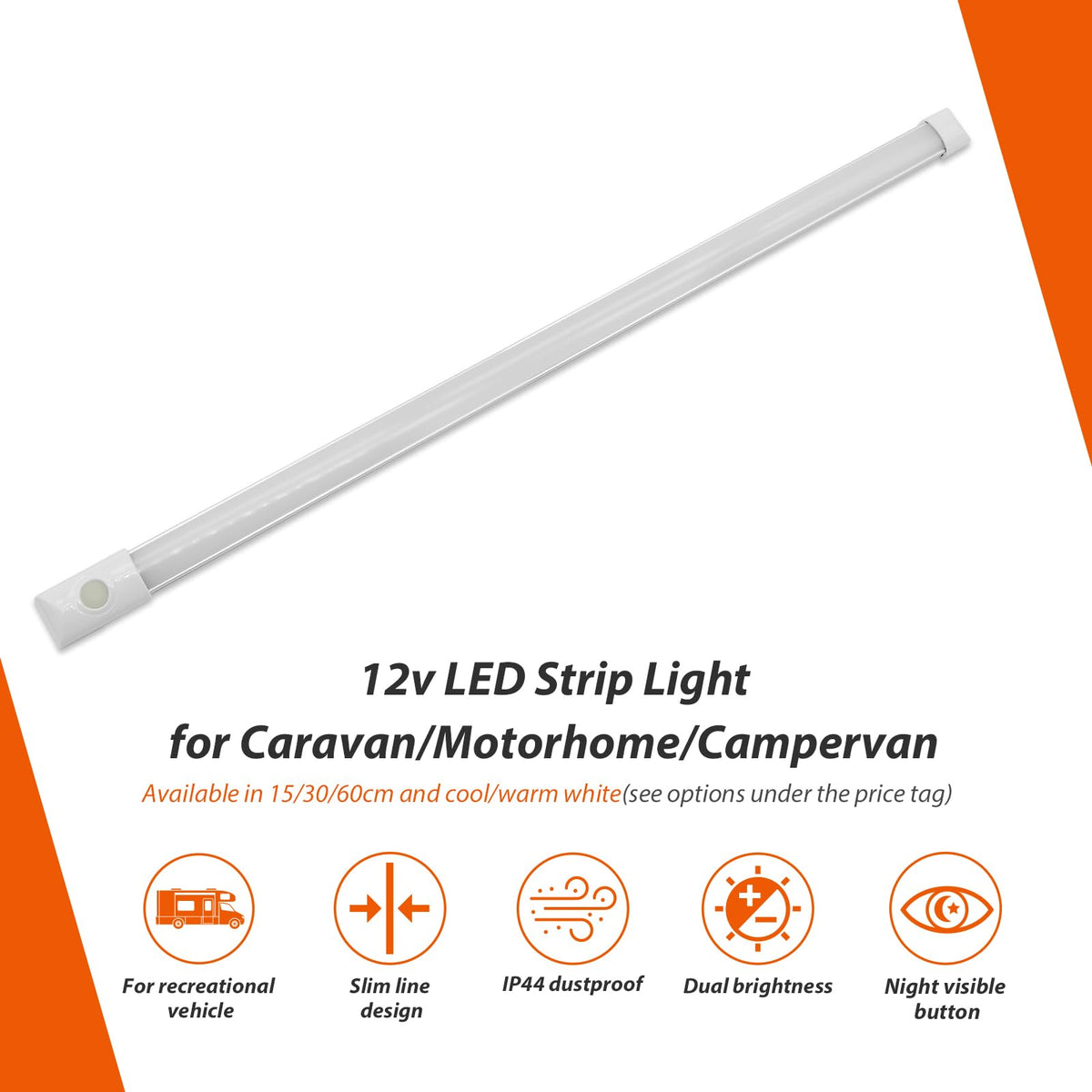 12volt DC LED Under Cabinet Strip Light, Warm White, with Switch, 23.6 inch W944