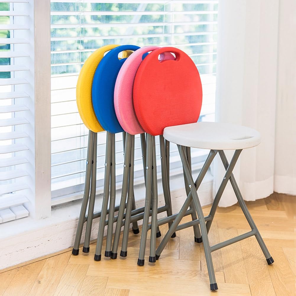 18 Inch Portable Folding Stool with Handle, Round Plastic 500lbs Capacity Black T247381