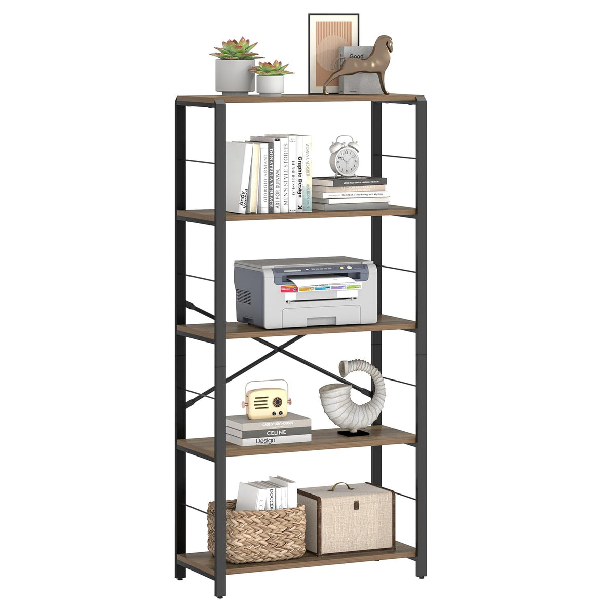 5 Tier Wood and Metal Bookshelf I502