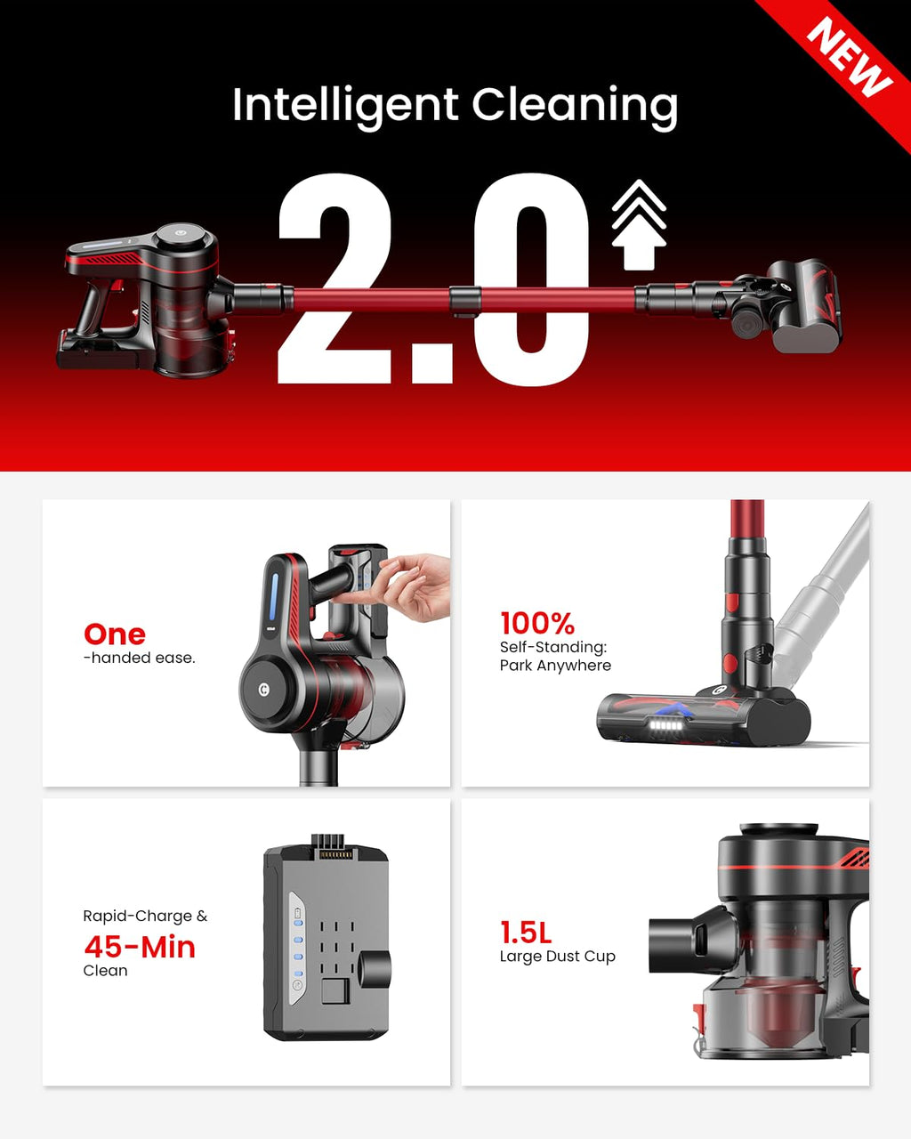 Lightweight Cordless Stick Vacuum Cleaner 45kPa 6 in 1 K208544