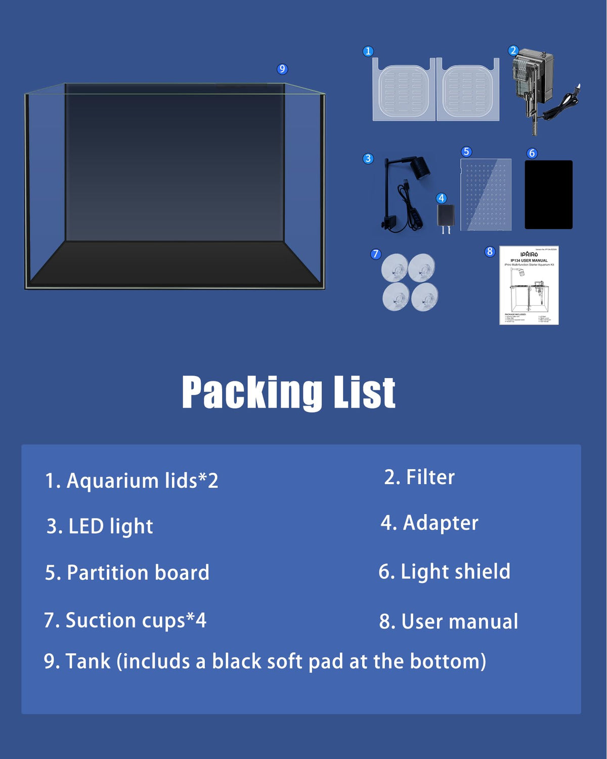 3 Gallon Ultra-Clear Glass Fish Tank with Filter and Led Light B756