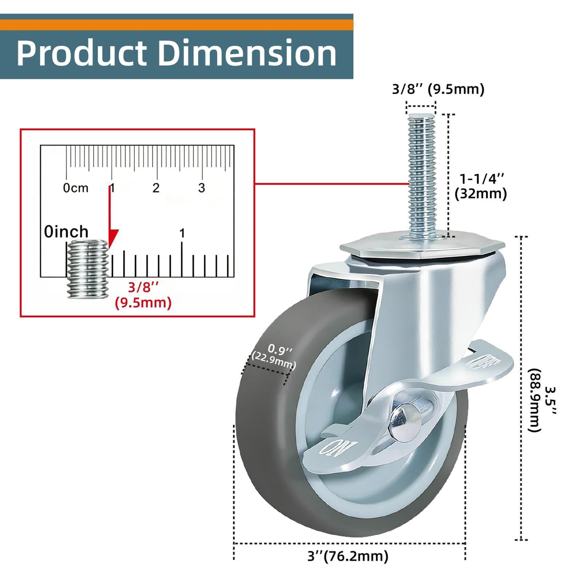 Set of 4 Stem Casters with Brake G304321