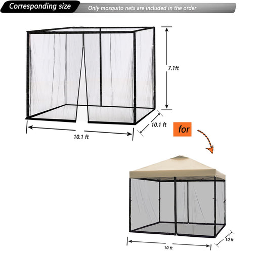 10x10 Black Replacement Mosquito Netting Sidewall Screen with Zipper I285044