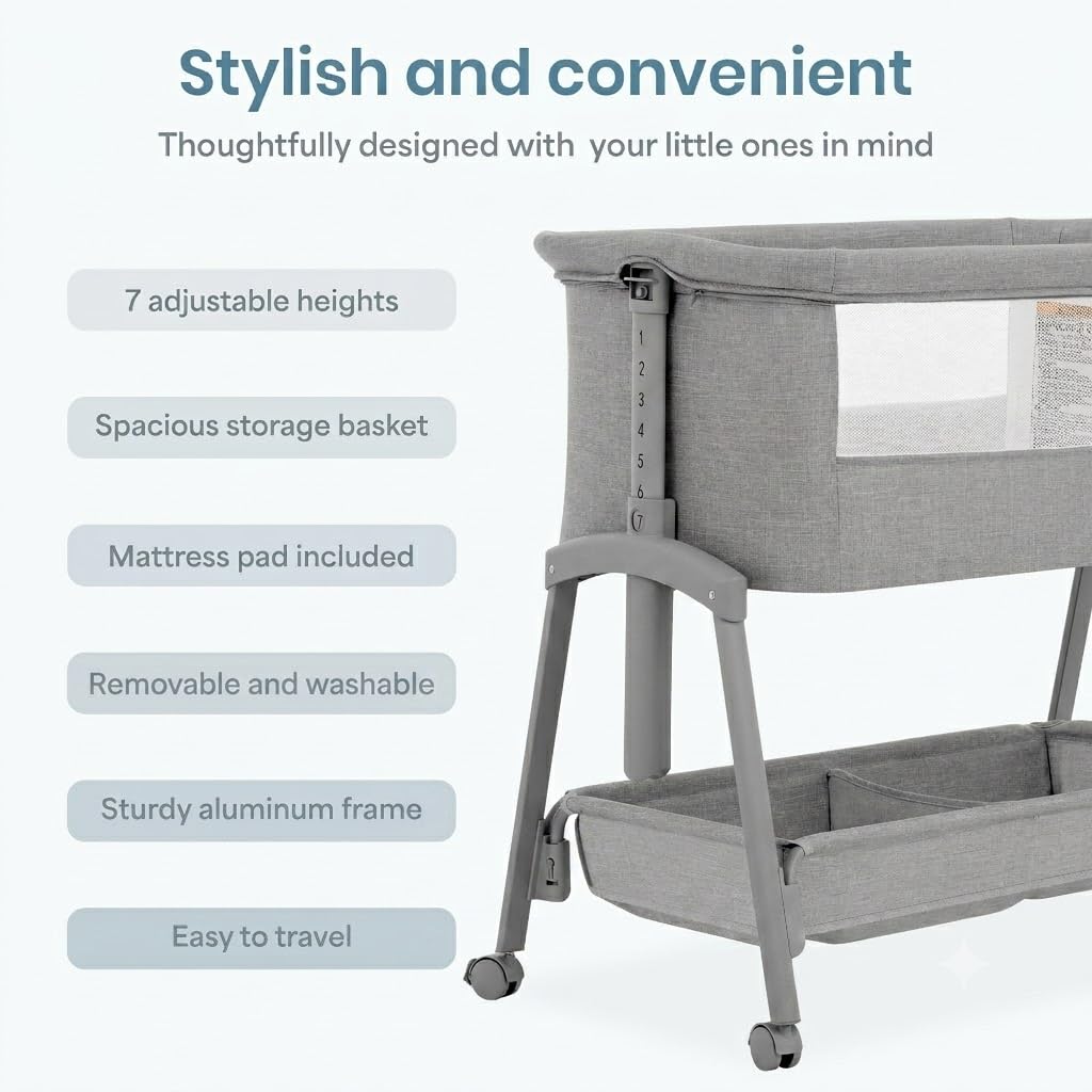 Foldable Portable Bassinet - Gray W241819