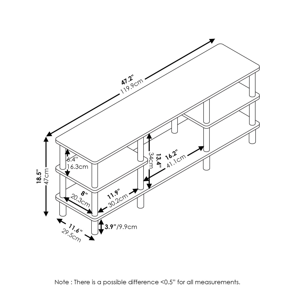 Espresso 3-Tier Open Shelf TV Stand U60758
