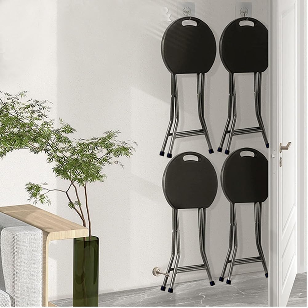 18 Inch Portable Folding Stool with Handle, Round Plastic 500lbs Capacity Black T247381