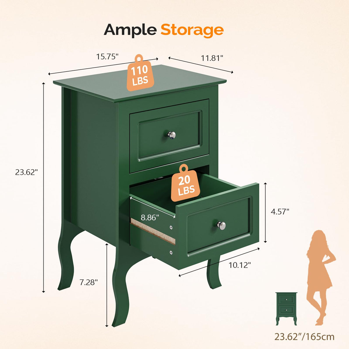 Green Nightstand Set of 2 Wood T55859