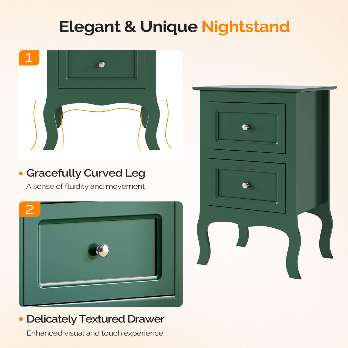 Green Nightstand Set of 2 Wood T55859