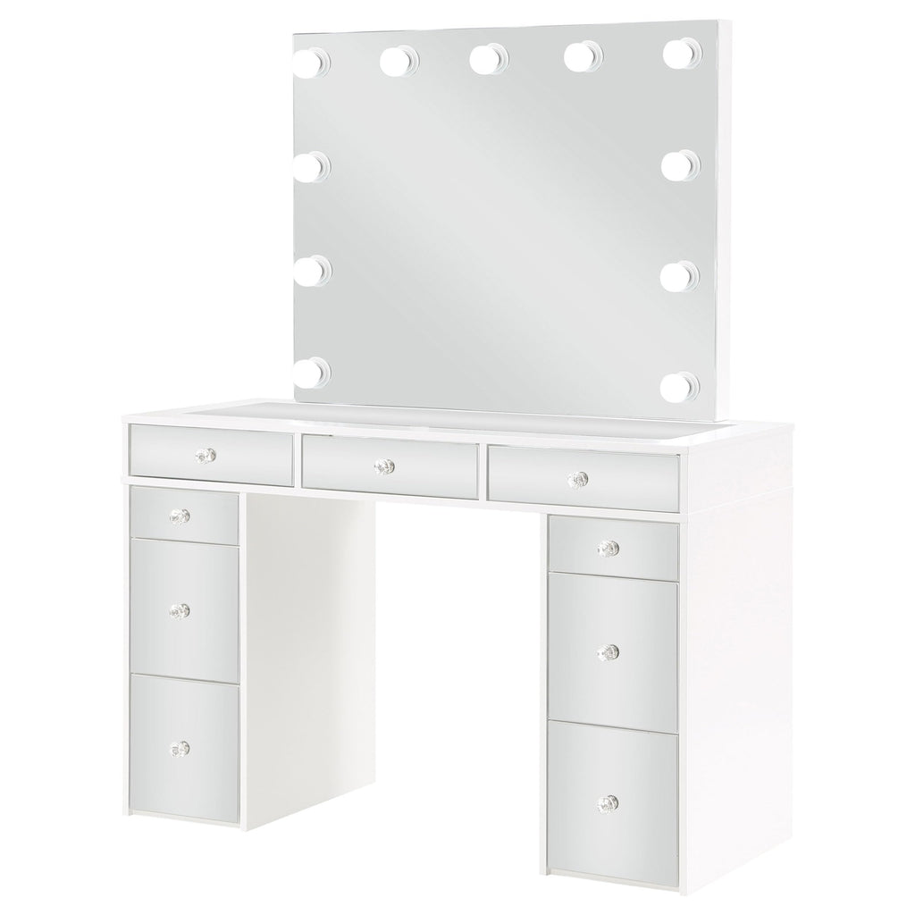 White Velvet 9-Drawer Vanity Table Set P884400