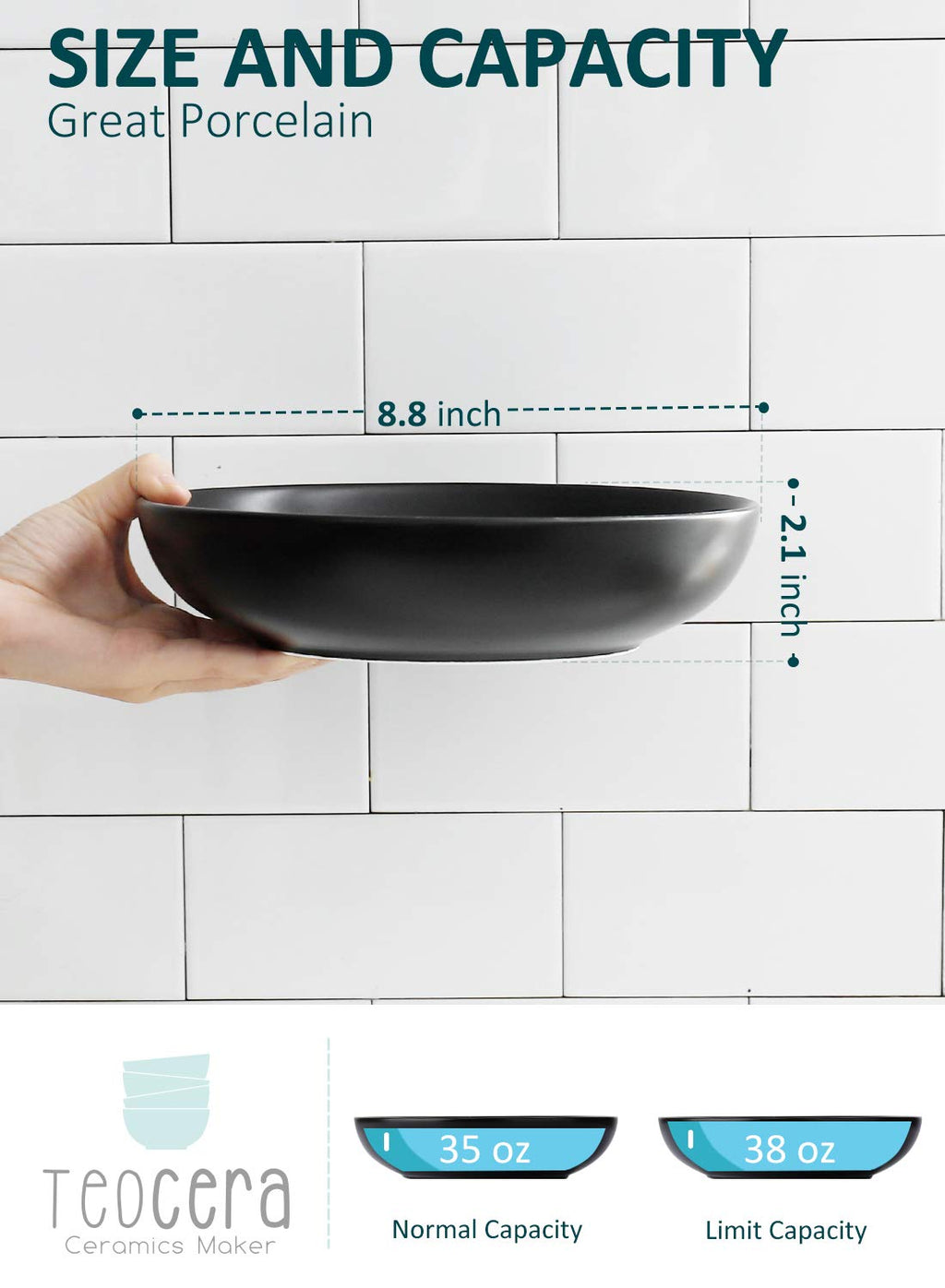 Matte Black Porcelain Pasta Bowls Set of 4 M457