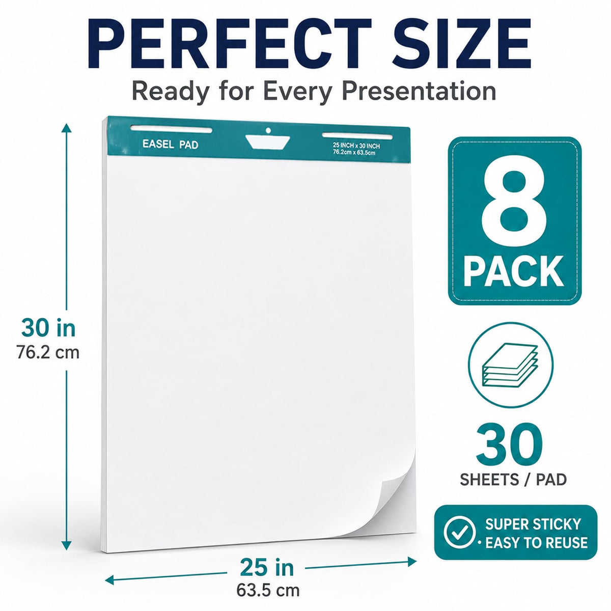25 x 30 Inch Sticky Easel Pad, 30 Sheets, 8 Pads O3286