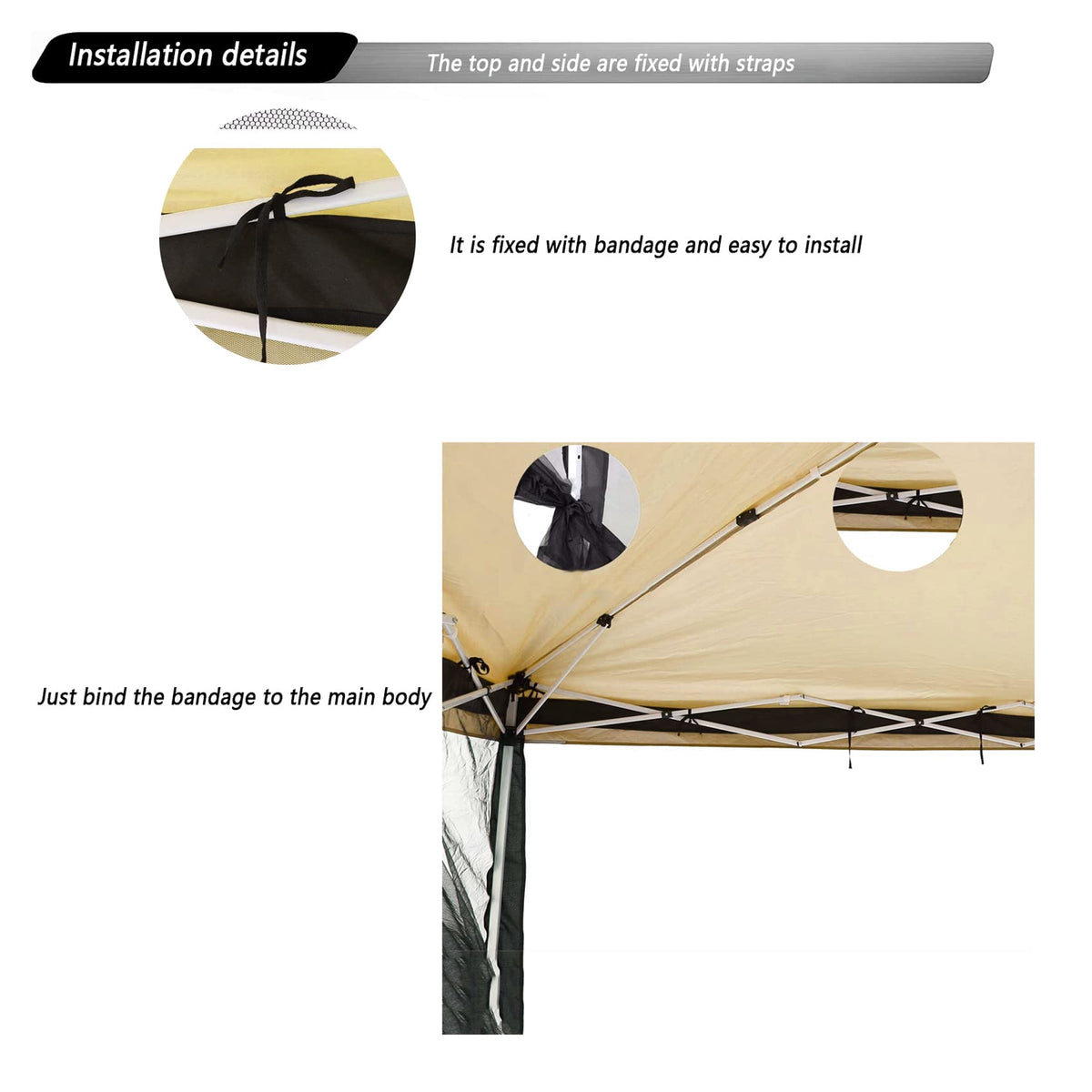 10x10 Black Replacement Mosquito Netting Sidewall Screen with Zipper I285044