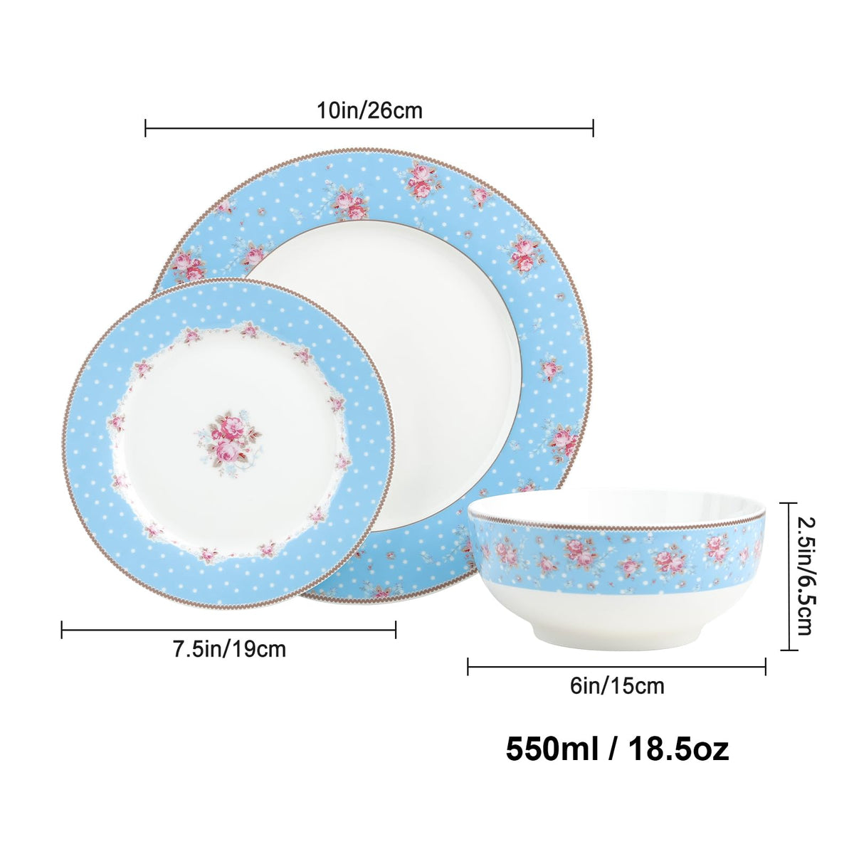 12 Piece Blue Floral Ceramic Dinnerware Set S6055