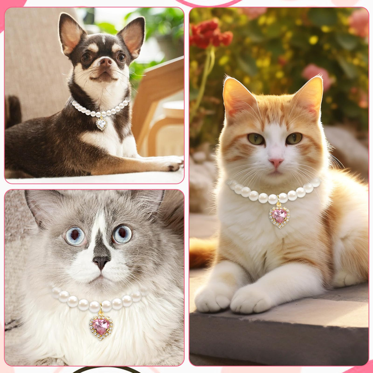 Pink White Pearl Cat Dog Collar M150500