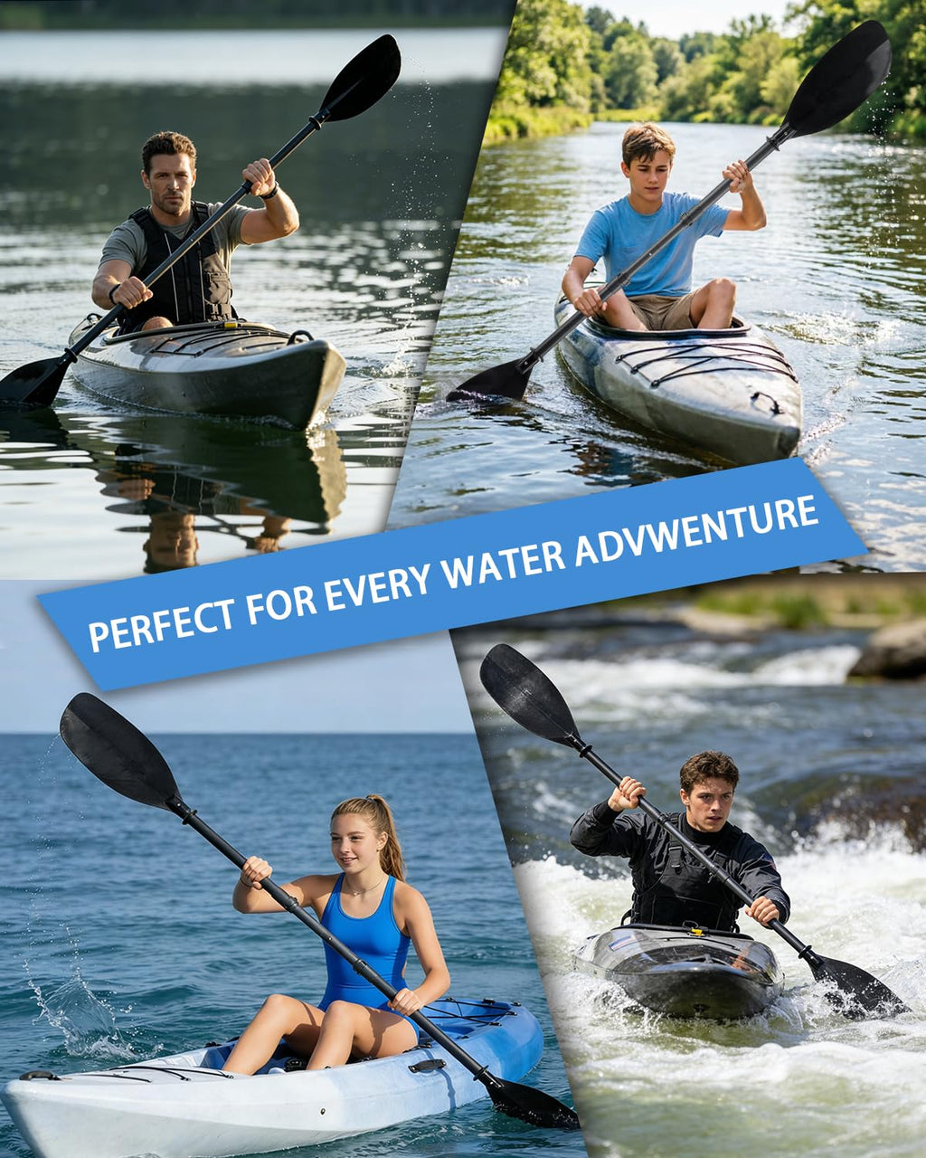 Adjustable Telescopic Kayak Paddle Stainless Steel Shaft Fiberglass Blades Y5585