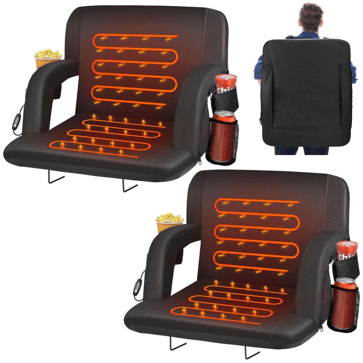 Heated Stadium Seats for Bleachers with Back Support, Black E12105