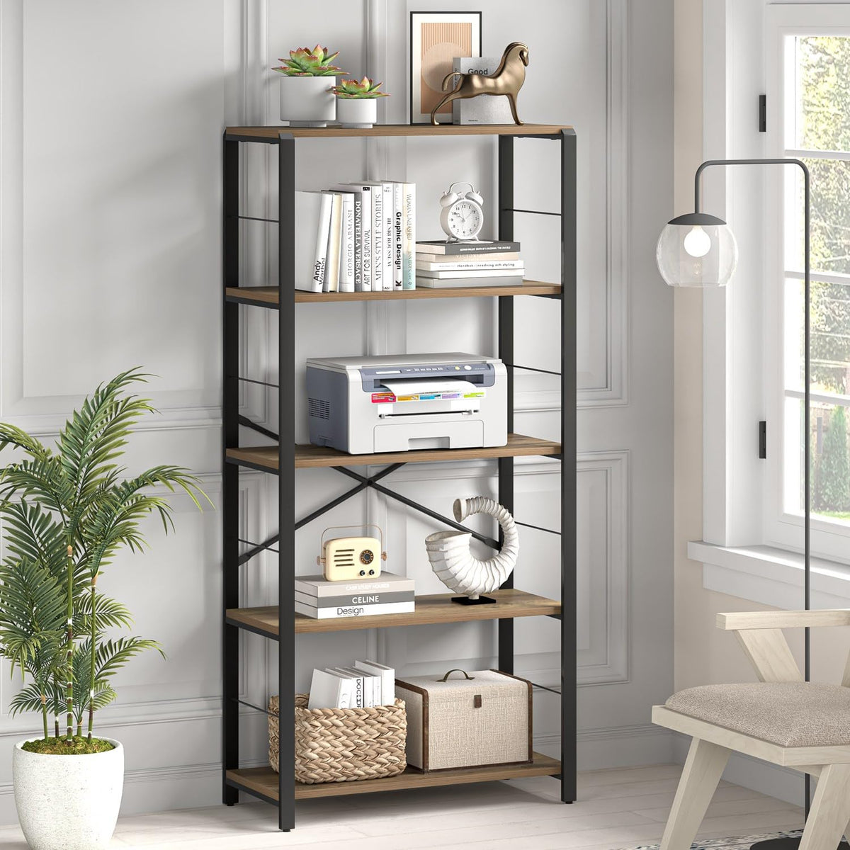 5 Tier Wood and Metal Bookshelf I502