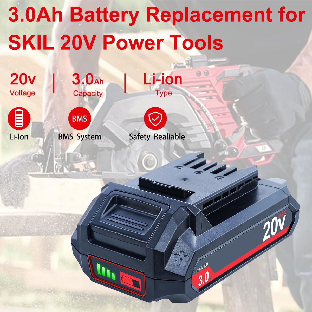 20V 3000mAh Lithium-Ion Battery 2 Packs B452