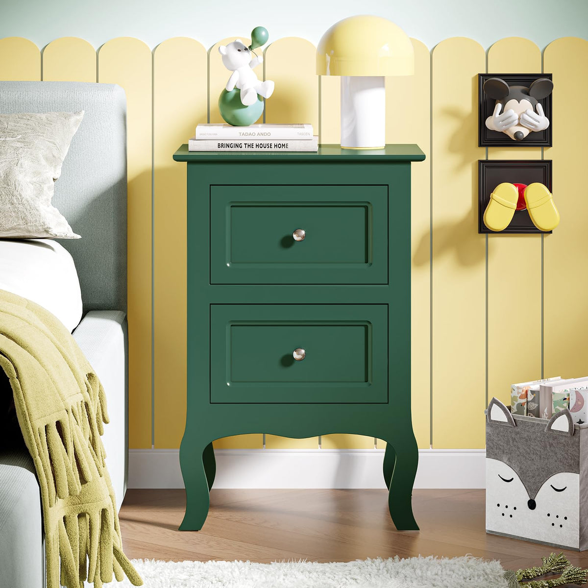 Green Nightstand Set of 2 Wood T55859