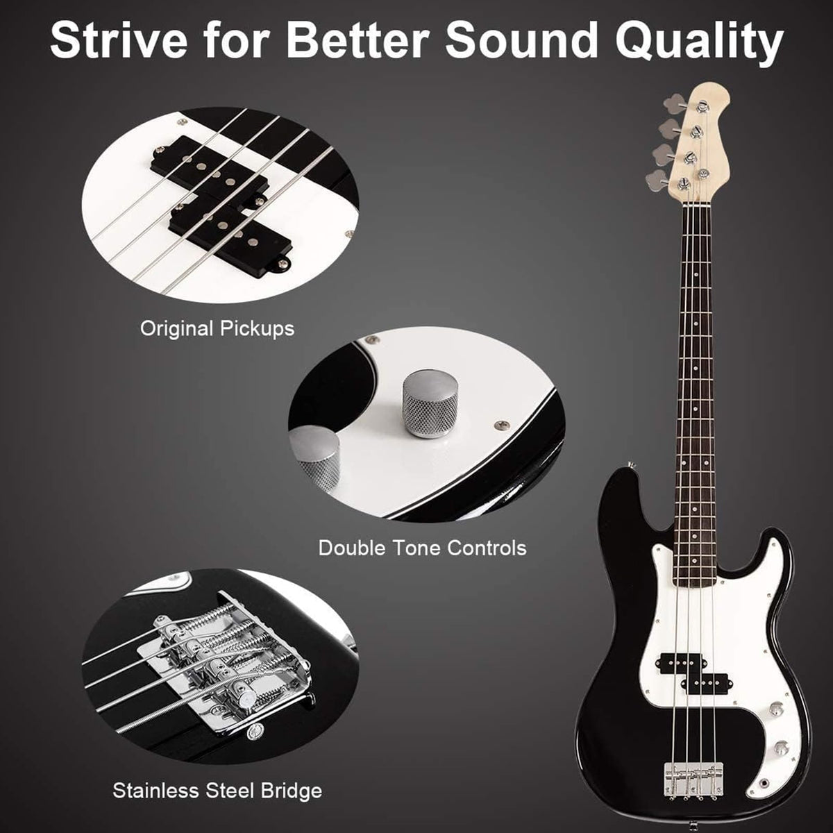 Full Size 4 String Electric Bass Guitar with Bag S87229