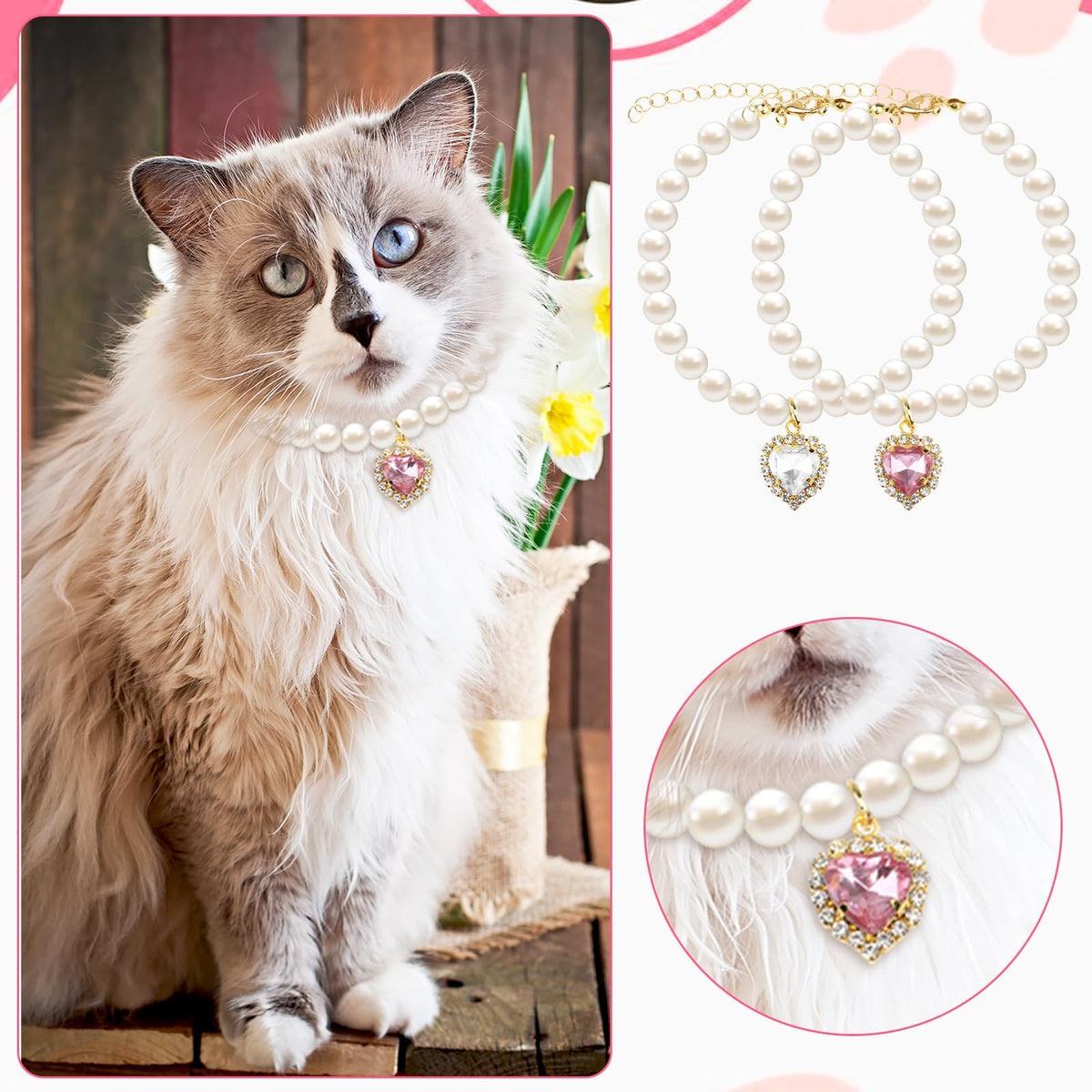 Pink White Pearl Cat Dog Collar M150500