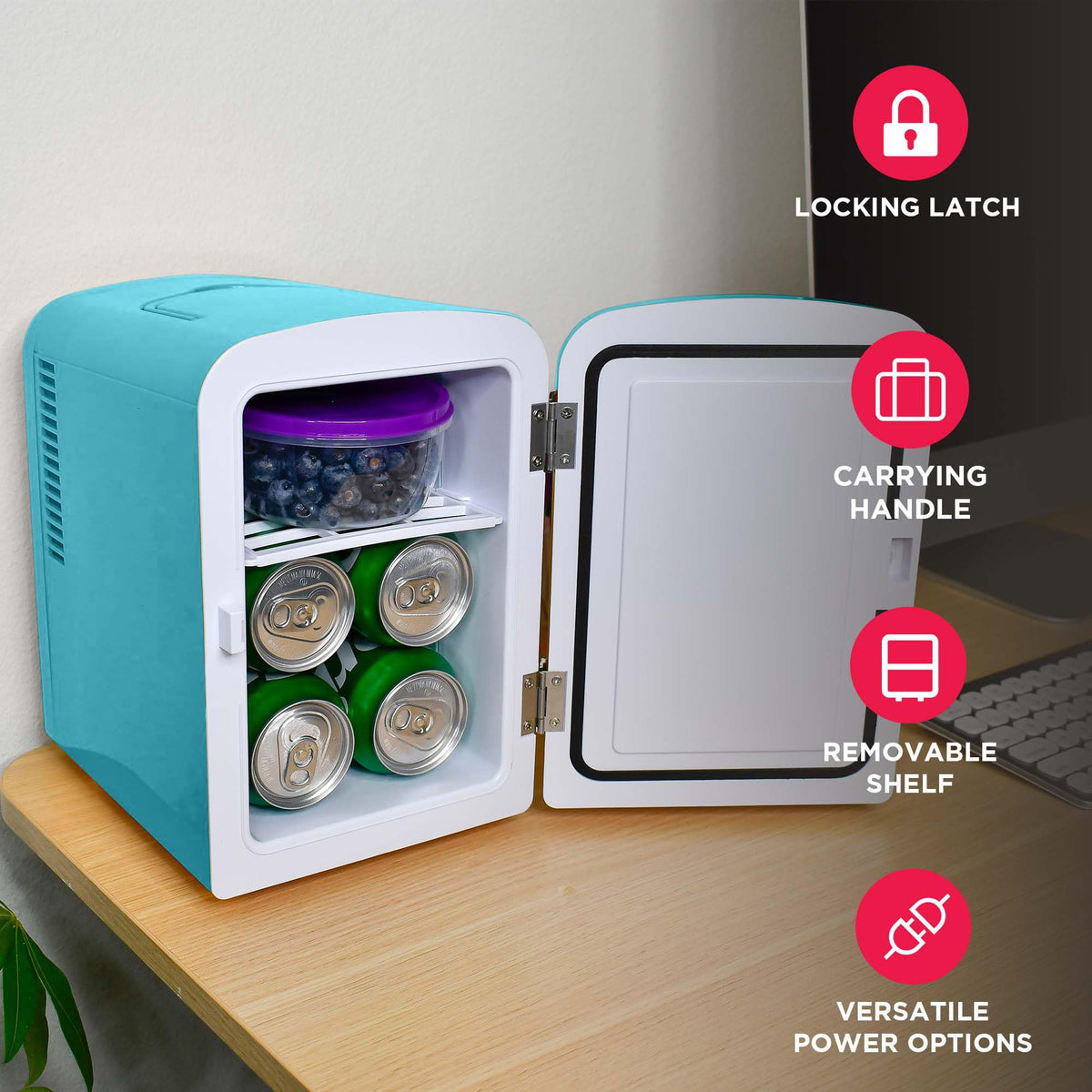 Mini Portable Compact Personal Fridge Cools & Heats, 4 Liter Capacity, Blue A908892