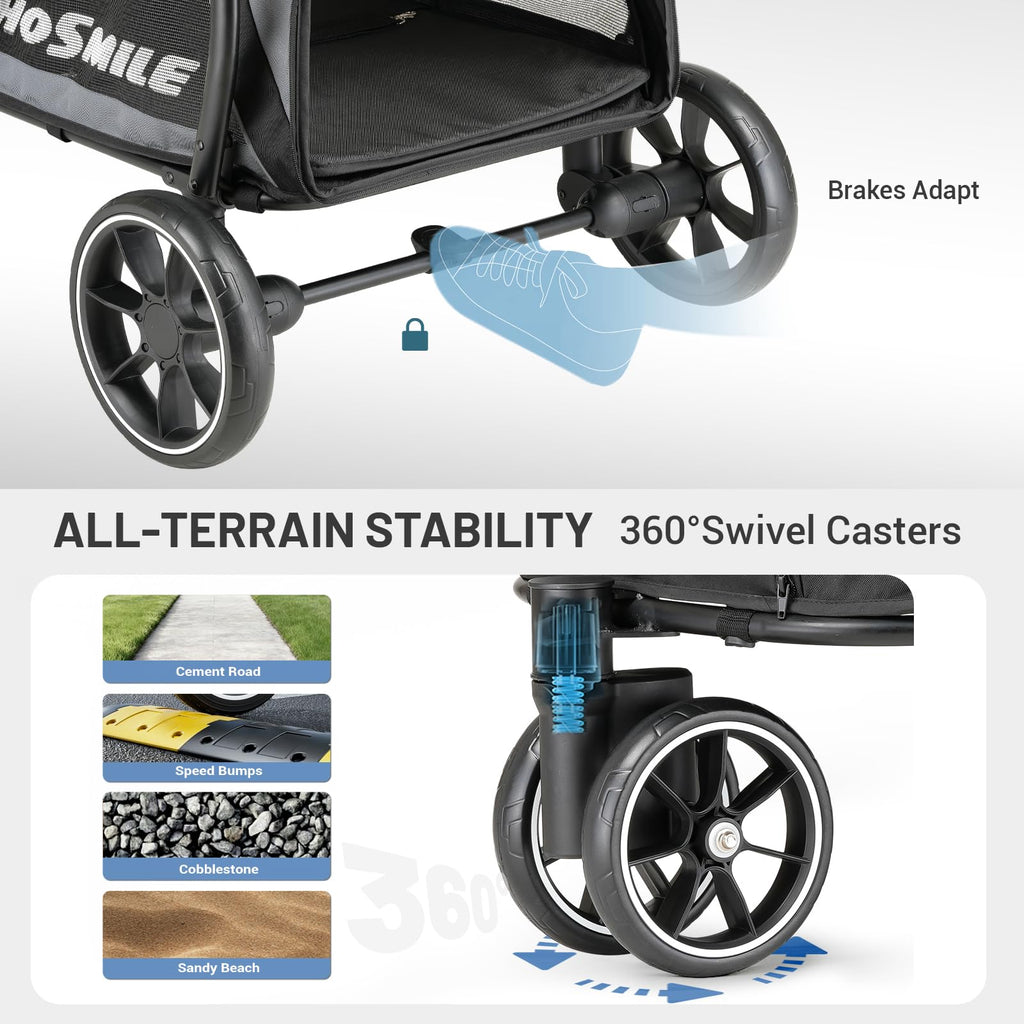Foldable 3 Wheels Gray Dog Stroller N699