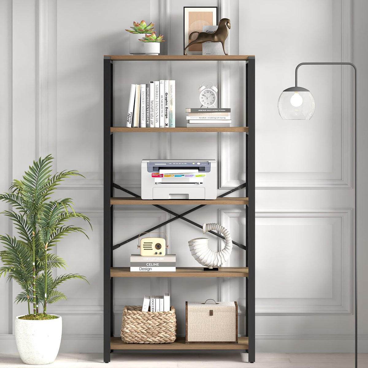 5 Tier Wood and Metal Bookshelf I502