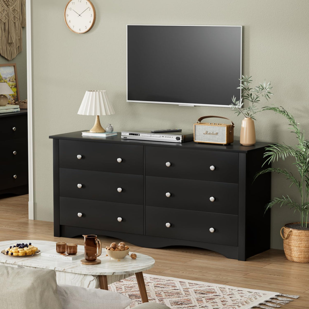 Black 6 Drawer Dresser L413