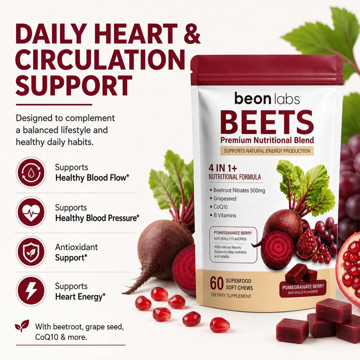 Beet Chews with L-CoQ10 & Grape Seed B4093