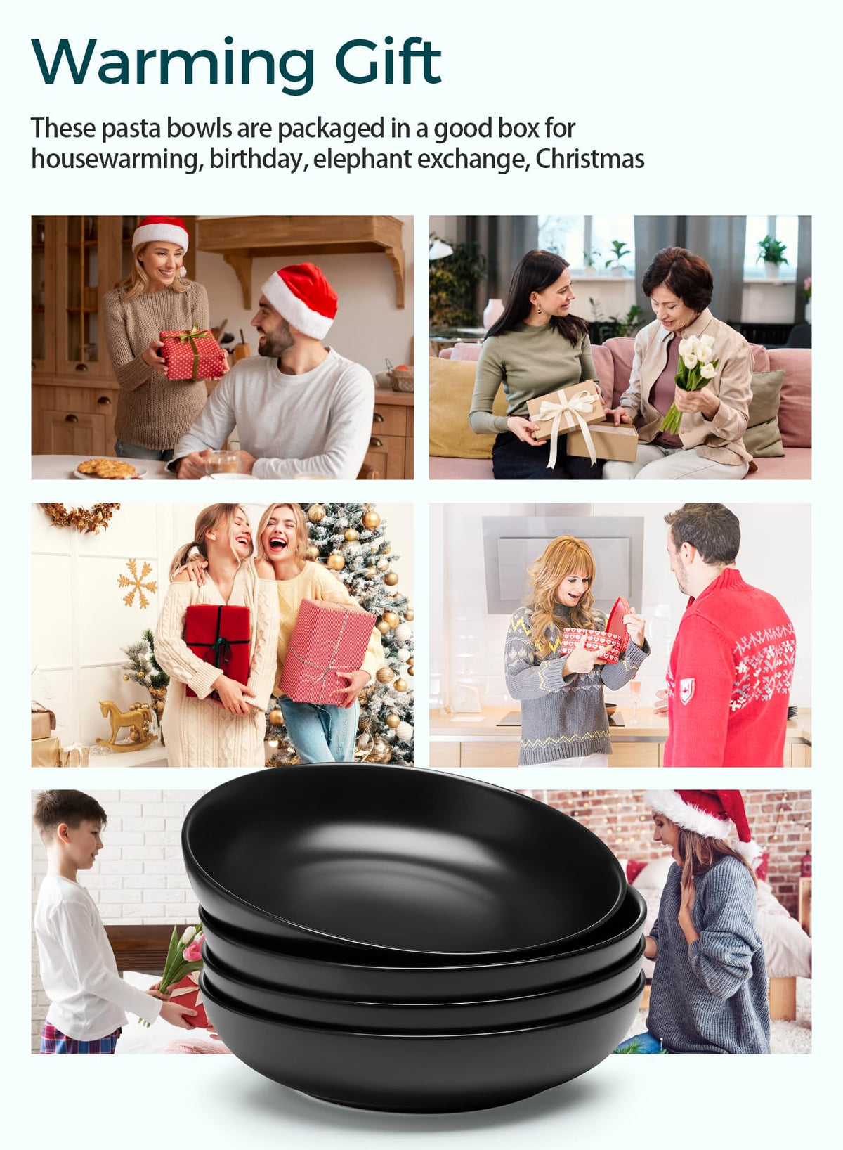 Matte Black Porcelain Pasta Bowls Set of 4 M457