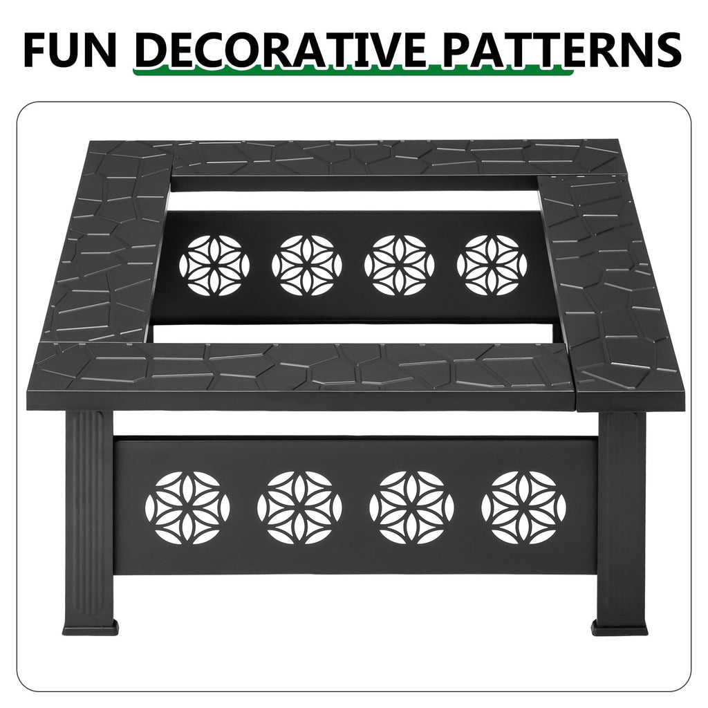 32 Inch Square Wood Burning Fire Pit Table U338071