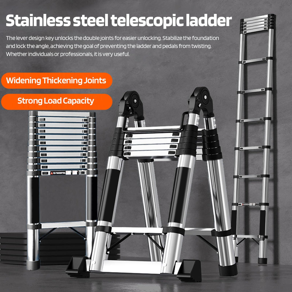 Telescoping Ladder with Locking Mechanism, Heavy Duty Aluminum 330 lbs J957505