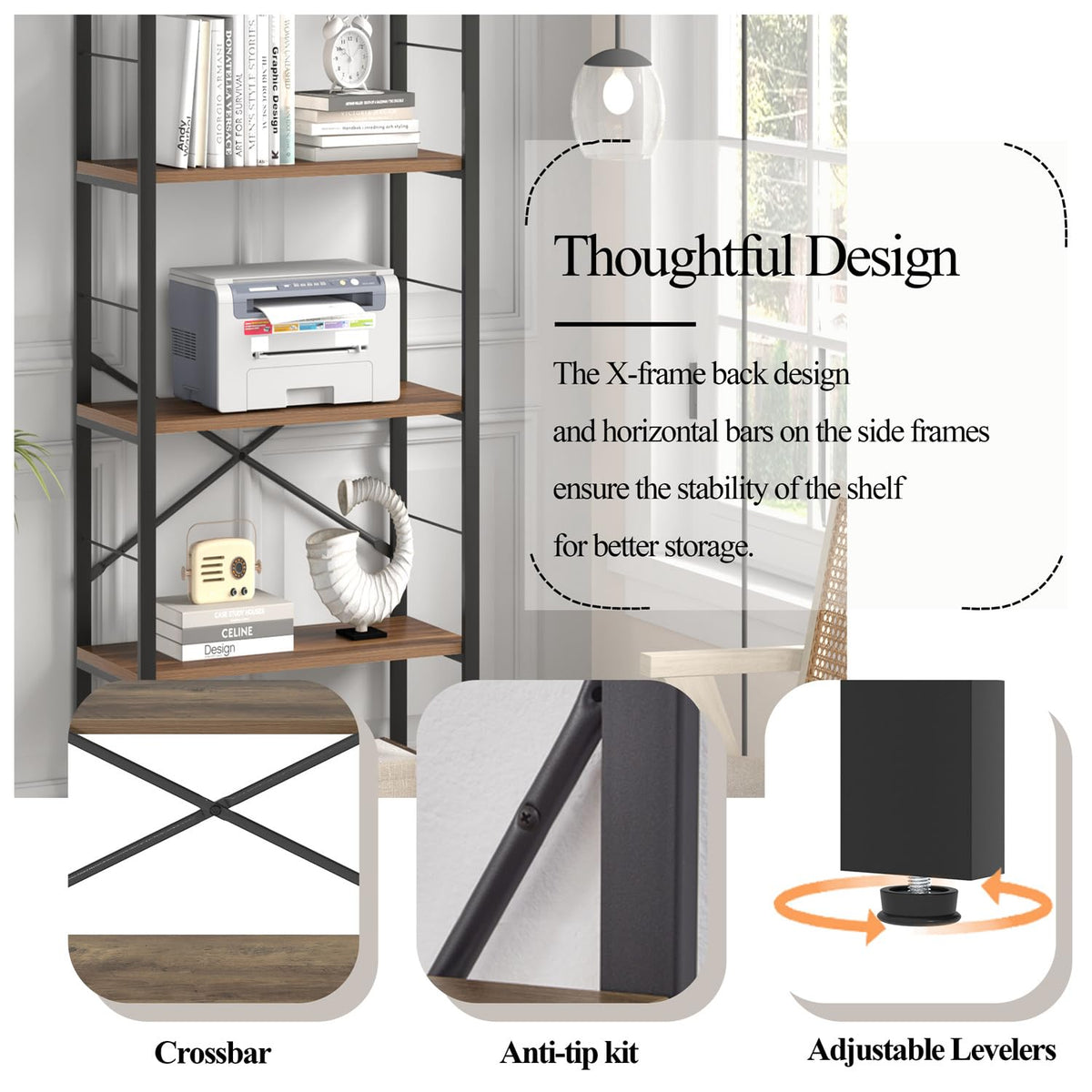 5 Tier Wood and Metal Bookshelf I502