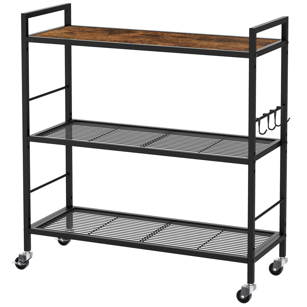 3-Tier Metal Storage Rack with Wheels, Mesh Shelving Unit, Black Z289107