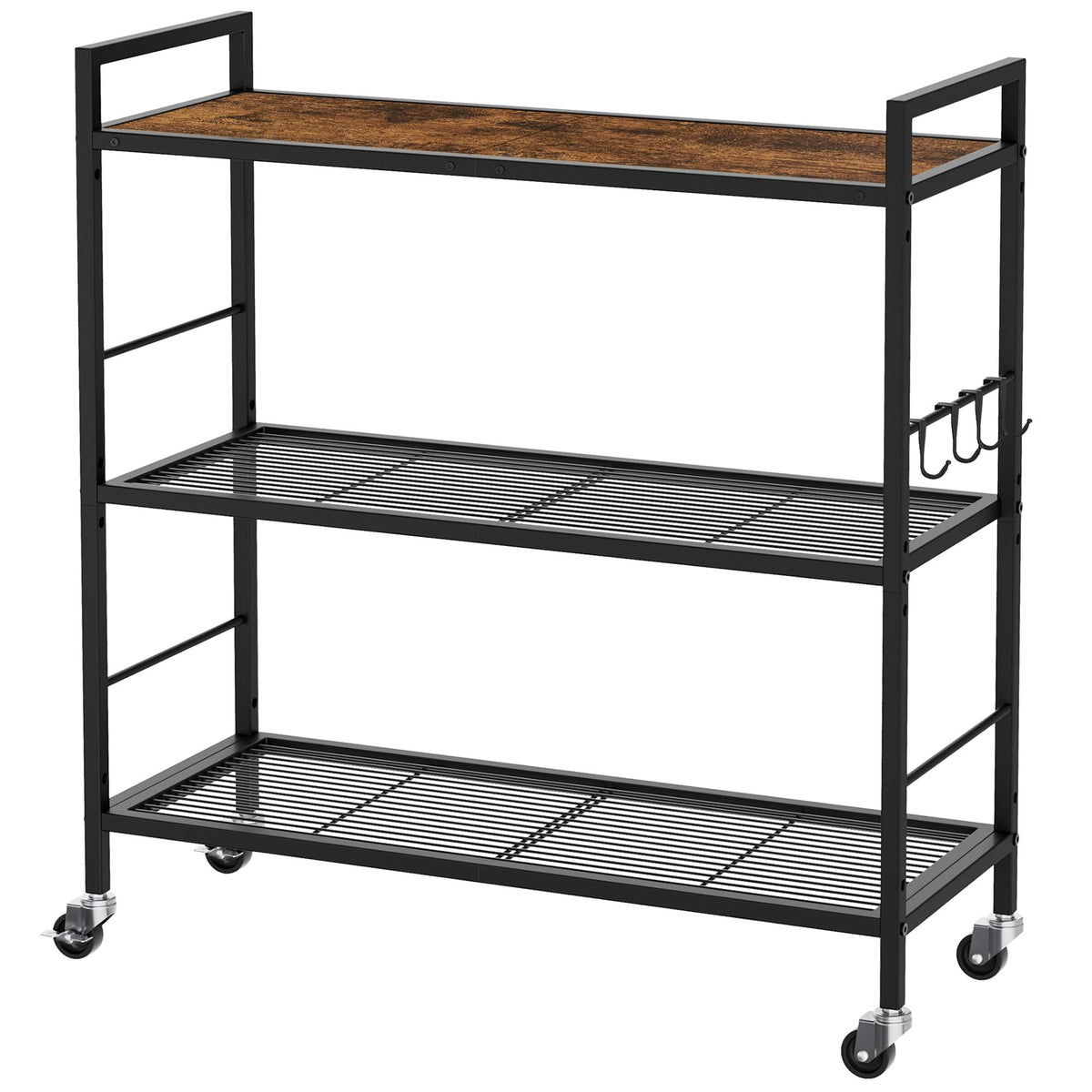 3-Tier Metal Storage Rack with Wheels, Mesh Shelving Unit, Black Z289107