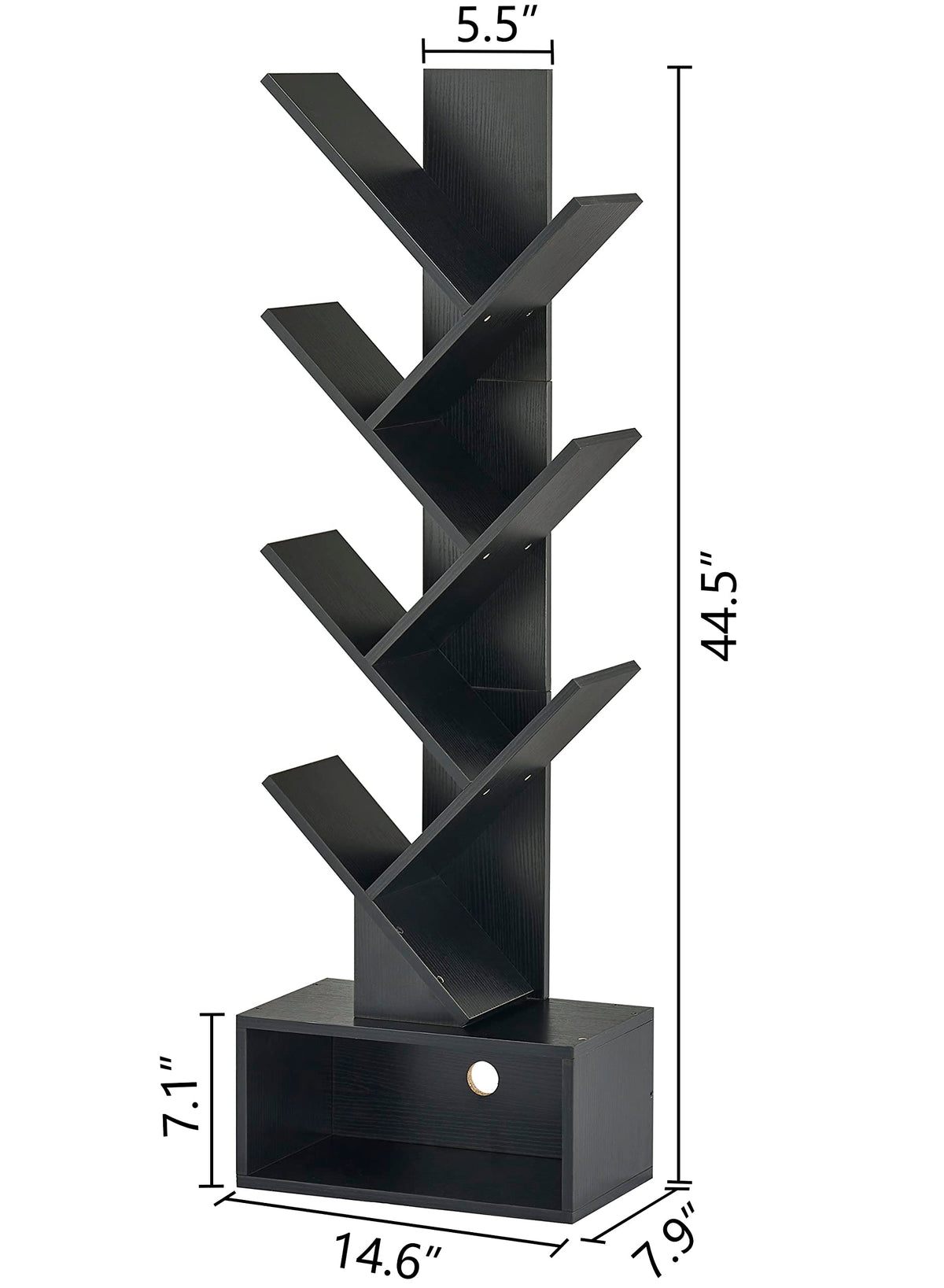 Black 6 Tier Wood Tree Bookshelf with Drawer X207