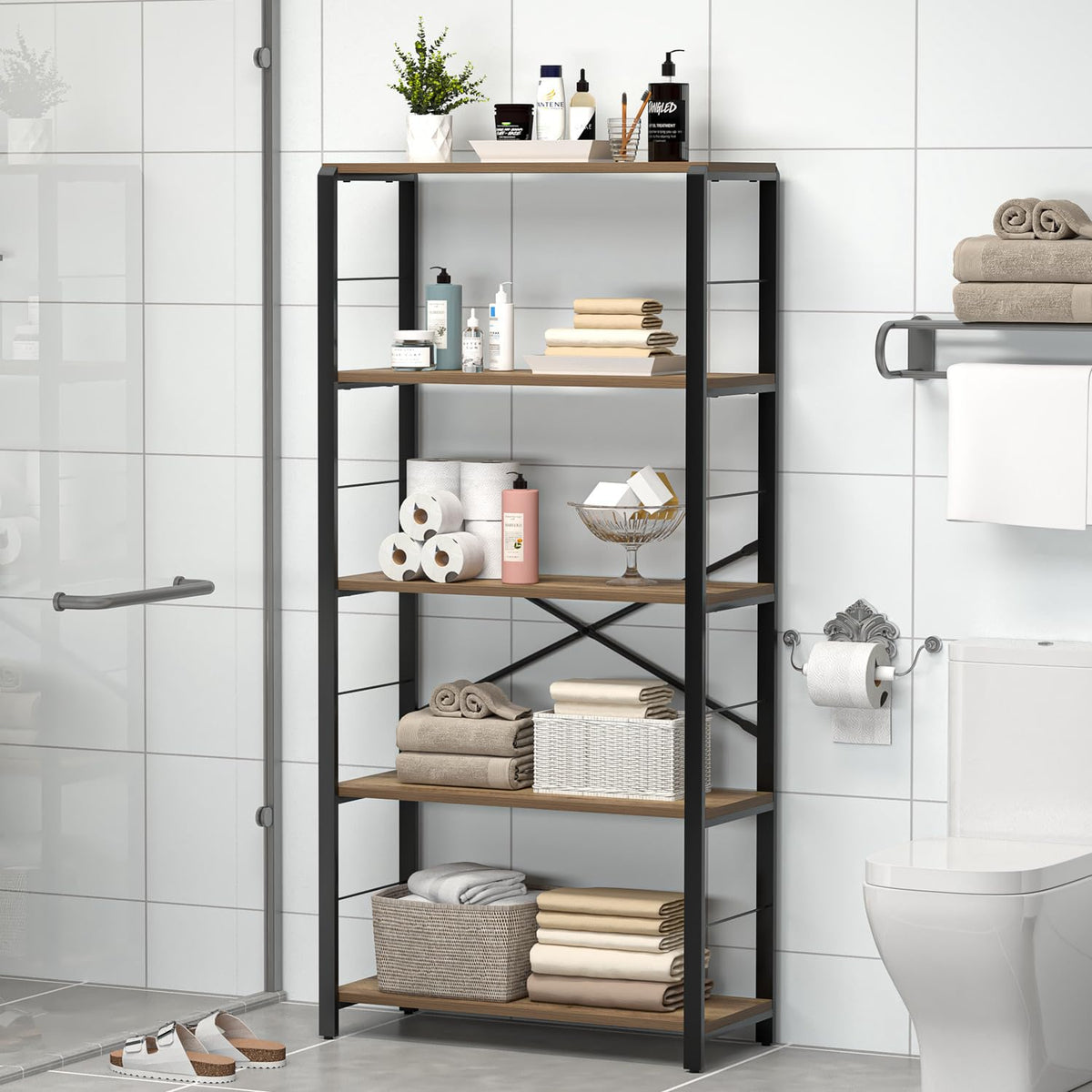 5 Tier Wood and Metal Bookshelf I502
